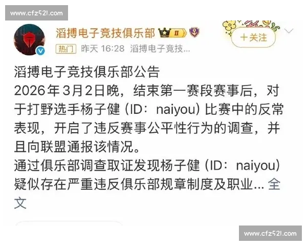 电竞选手违规行为引发禁赛处罚及行业规范探讨